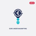 Two color euro under magnifying glass search vector icon from business concept. isolated blue euro under magnifying glass search Royalty Free Stock Photo