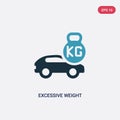 Two color excessive weight for the vehicle vector icon from insurance concept. isolated blue excessive weight for the vehicle