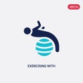 Two color exercising with gymnastic ball vector icon from gym and fitness concept. isolated blue exercising with gymnastic ball