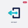 Two color exit right vector icon from arrows concept. isolated blue exit right vector sign symbol can be use for web, mobile and