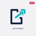 Two color exit top right vector icon from arrows concept. isolated blue exit top right vector sign symbol can be use for web,