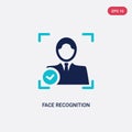 Two color face recognition vector icon from artificial intellegence concept. isolated blue face recognition vector sign symbol can