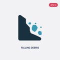 Two color falling debris vector icon from nature concept. isolated blue falling debris vector sign symbol can be use for web,