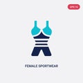 Two color female sportwear vector icon from gym and fitness concept. isolated blue female sportwear vector sign symbol can be use