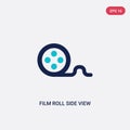 Two color film roll side view vector icon from cinema concept. isolated blue film roll side view vector sign symbol can be use for Royalty Free Stock Photo