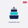 Two color five birthday cake vector icon from food concept. isolated blue five birthday cake vector sign symbol can be use for web Royalty Free Stock Photo