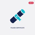 Two color folded certificate vector icon from education concept. isolated blue folded certificate vector sign symbol can be use Royalty Free Stock Photo