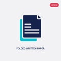 Two color folded written paper vector icon from education concept. isolated blue folded written paper vector sign symbol can be