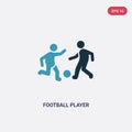 Two color football player with ball vector icon from sports concept. isolated blue football player with ball vector sign symbol Royalty Free Stock Photo