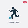 Two color football player playing vector icon from recreational games concept. isolated blue football player playing vector sign Royalty Free Stock Photo