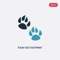Two color four toe footprint vector icon from nature concept. isolated blue four toe footprint vector sign symbol can be use for Royalty Free Stock Photo