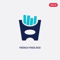 Two color french fries box vector icon from bistro and restaurant concept. isolated blue french fries box vector sign symbol can Royalty Free Stock Photo