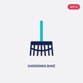 Two color gardening rake vector icon from tools concept. isolated blue gardening rake vector sign symbol can be use for web,