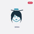 Two color geisha vector icon from smileys concept. isolated blue geisha vector sign symbol can be use for web, mobile and logo. Royalty Free Stock Photo