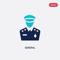 Two color general vector icon from army and war concept. isolated blue general vector sign symbol can be use for web, mobile and