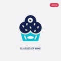 Two color glasses of wine vector icon from food concept. isolated blue glasses of wine vector sign symbol can be use for web, Royalty Free Stock Photo