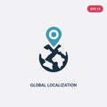 Two color global localization vector icon from networking concept. isolated blue global localization vector sign symbol can be use