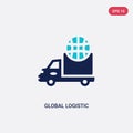 Two color global logistic vector icon from delivery and logistics concept. isolated blue global logistic vector sign symbol can be