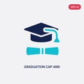 Two color graduation cap and diploma vector icon from education concept. isolated blue graduation cap and diploma vector sign Royalty Free Stock Photo