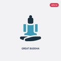 Two color great buddha vector icon from religion concept. isolated blue great buddha vector sign symbol can be use for web, mobile