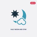 Two color half moon and star vector icon from shapes concept. isolated blue half moon and star vector sign symbol can be use for