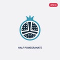 Two color half pomegranate vector icon from religion concept. isolated blue half pomegranate vector sign symbol can be use for web