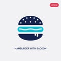 Two color hamburger with bacoon vector icon from food concept. isolated blue hamburger with bacoon vector sign symbol can be use