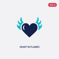 Two color heart in flames vector icon from general concept. isolated blue heart in flames vector sign symbol can be use for web, Royalty Free Stock Photo