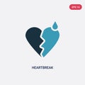 Two color heartbreak vector icon from shapes concept. isolated blue heartbreak vector sign symbol can be use for web, mobile and