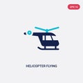 Two color helicopter flying vector icon from airport terminal concept. isolated blue helicopter flying vector sign symbol can be