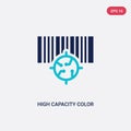 Two color high capacity color barcode vector icon from artificial intellegence concept. isolated blue high capacity color barcode