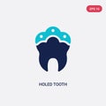 Two color holed tooth vector icon from dentist concept. isolated blue holed tooth vector sign symbol can be use for web, mobile