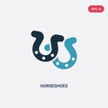 Two color horseshoes vector icon from miscellaneous concept. isolated blue horseshoes vector sign symbol can be use for web,