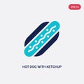 Two color hot dog with ketchup vector icon from bistro and restaurant concept. isolated blue hot dog with ketchup vector sign Royalty Free Stock Photo