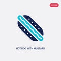 Two color hot dog with mustard vector icon from food concept. isolated blue hot dog with mustard vector sign symbol can be use for Royalty Free Stock Photo