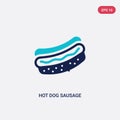 Two color hot dog sausage in bread vector icon from american football concept. isolated blue hot dog sausage in bread vector sign Royalty Free Stock Photo