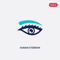 Two color human eyebrow vector icon from human body parts concept. isolated blue human eyebrow vector sign symbol can be use for