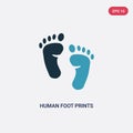 Two color human foot prints vector icon from shapes concept. isolated blue human foot prints vector sign symbol can be use for web Royalty Free Stock Photo