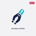 Two color inclined clippers vector icon from construction concept. isolated blue inclined clippers vector sign symbol can be use