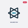 Two color inclined fish vector icon from religion-2 concept. isolated blue inclined fish vector sign symbol can be use for web,