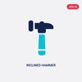 Two color inclined hammer vector icon from construction concept. isolated blue inclined hammer vector sign symbol can be use for