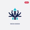 Two color indian goddess vector icon from india concept. isolated blue indian goddess vector sign symbol can be use for web,