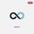 Two color infinity vector icon from signs concept. isolated blue infinity vector sign symbol can be use for web, mobile and logo.