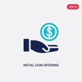 Two color initial coin offering vector icon from general concept. isolated blue initial coin offering vector sign symbol can be