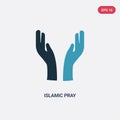 Two color islamic pray vector icon from religion-2 concept. isolated blue islamic pray vector sign symbol can be use for web, Royalty Free Stock Photo