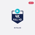 Two color 4k fullhd vector icon from cinema concept. isolated blue 4k fullhd vector sign symbol can be use for web, mobile and