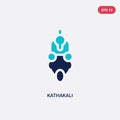 Two color kathakali vector icon from india concept. isolated blue kathakali vector sign symbol can be use for web, mobile and logo Royalty Free Stock Photo