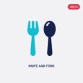Two color knife and fork vector icon from food concept. isolated blue knife and fork vector sign symbol can be use for web, mobile