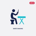 two color knife making vector icon from activity and hobbies concept. isolated blue knife making vector sign symbol can be use for