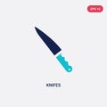 Two color knifes vector icon from food concept. isolated blue knifes vector sign symbol can be use for web, mobile and logo. eps